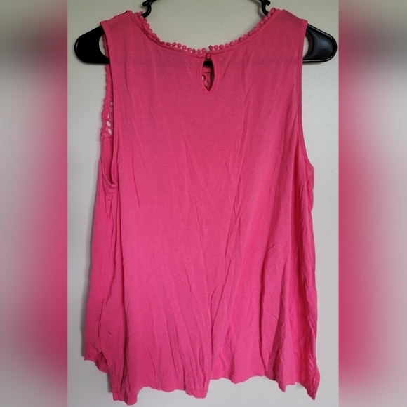 H&M Women's Barbie Pink Crochet Sleeveless Keyhole Back Tank Size Medium - Picture 2 of 4